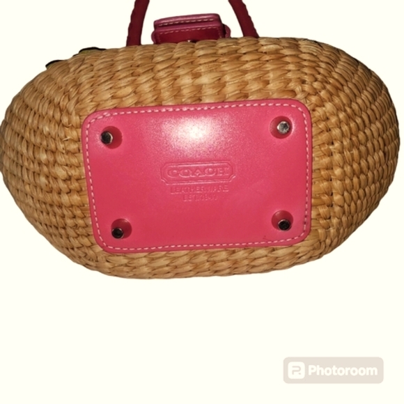 Coach Straw Basket Weave Pink Leather Authentic Handbag/Purse NO. L3K 62… - Picture 8 of 12